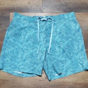 Southern Tide Blue Palm Leaf Pattern Swim Trunks